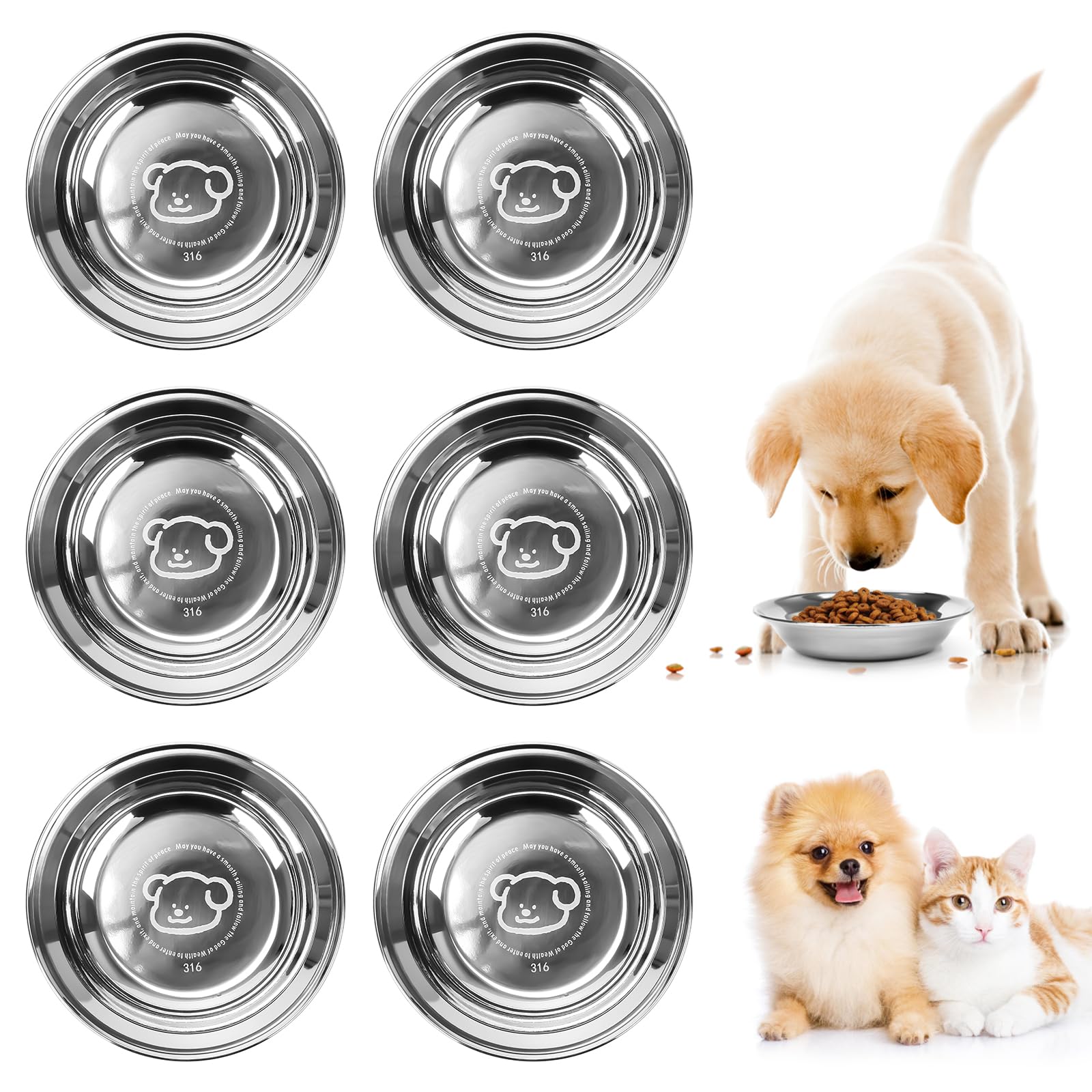 6 Stück Hundenapf Edelstahl 316 Material Futternapf Hunde Napf Fressnapf Katze Wassernapf Katzenschüssel Katzen Napfset Katzennäpfe Katzenteller Futterschale für Kat-Zen Und Kleine Hunde 14cm