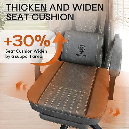 Miniatura 4 de Dowinx Silla de juegos transpirable de piel sintética con reposapiés, soporte lumbar de masaje, silla de computadora reclinable ergonómica grande y