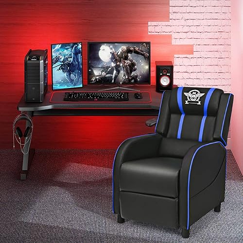 Miniatura 26 de Giantex Silla reclinable para juegos, sillas ajustables de masaje para adultos, sofá ergonómico y cómodo de cuero con reposapiés, control remoto,