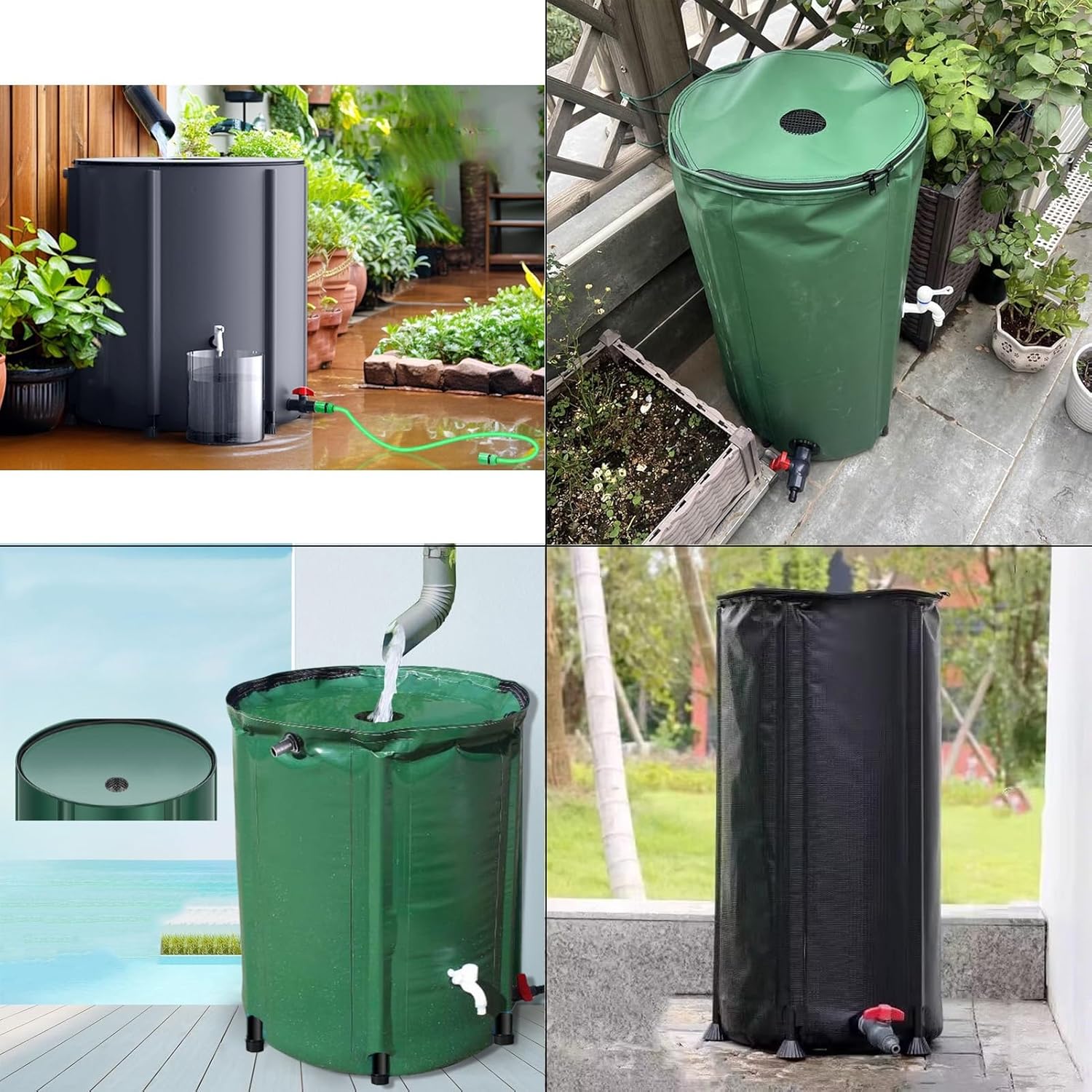 Collapsible Rain Barrel Kit Rain Catcher Barrel with Spigot Collection Water Barrel with Lid Water Storage(Black,60x88cm/24x35in)