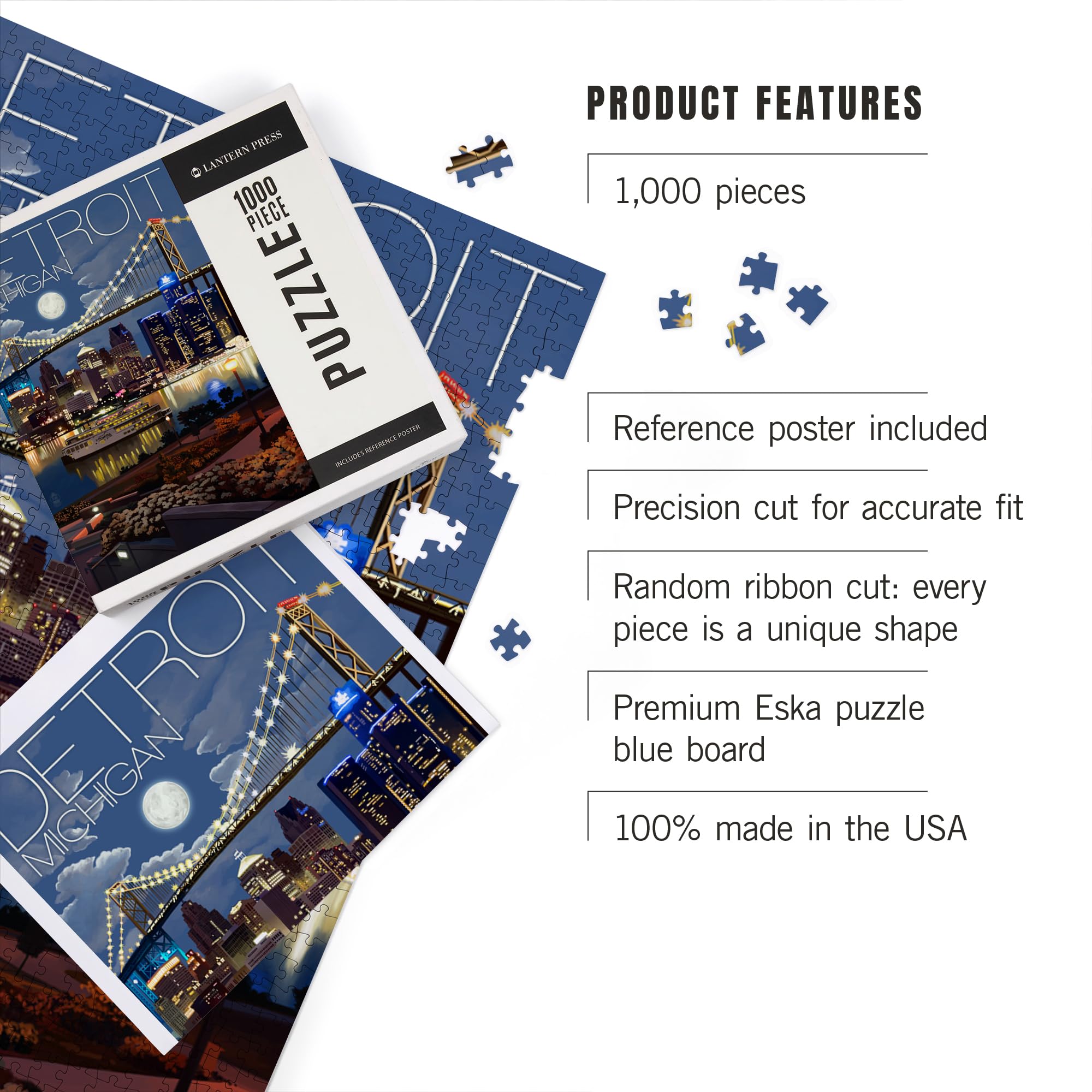Lantern Press 1000-Piece Jigsaw Puzzle – Detroit Skyline At Night, 18.5x27.75 Inches - View #6