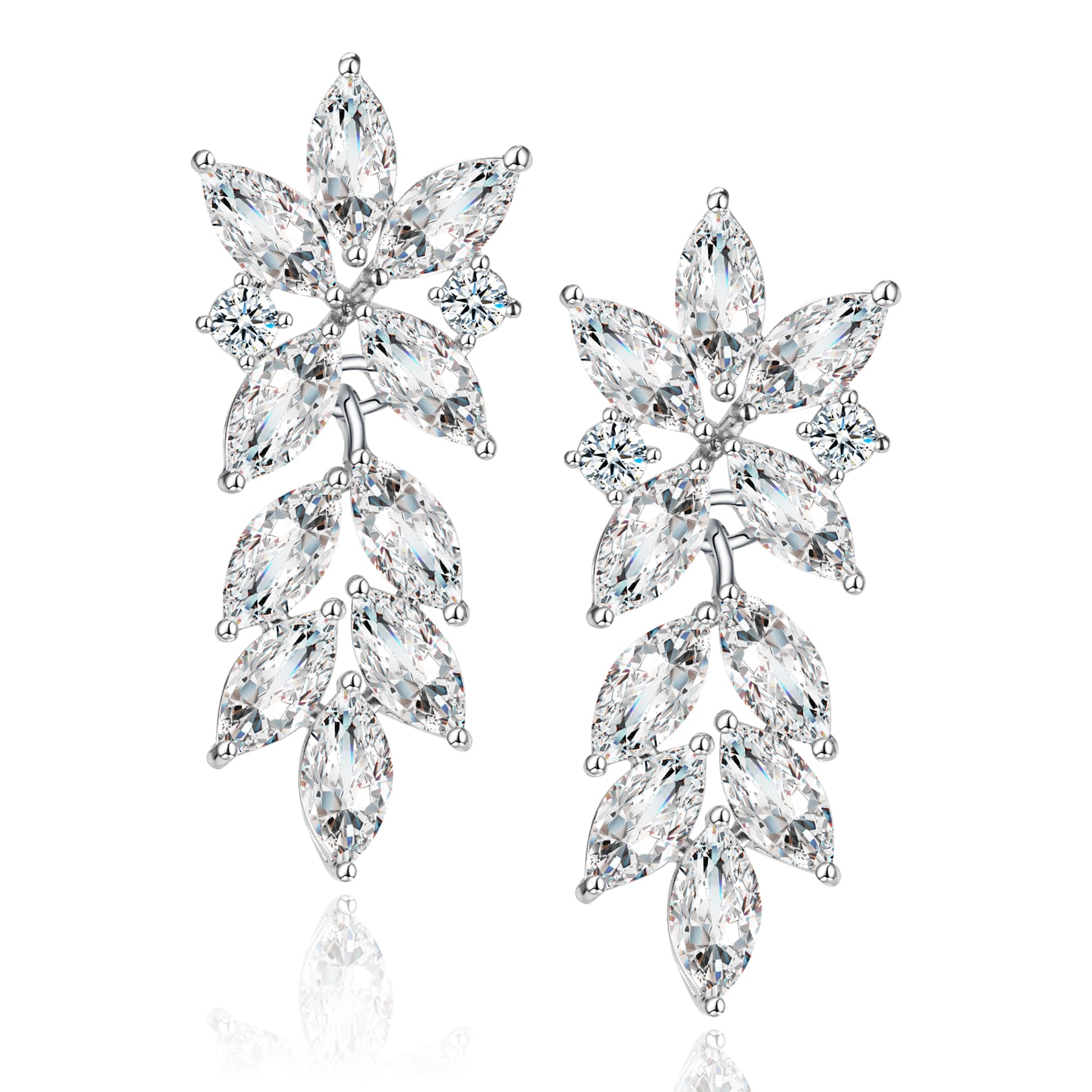 AIRIQIWedding Earrings For Brides Bridal Earrings For Wedding Bridesmaid Earrings, Rhinestone Earrings Dangling Silver Prom Earrings Cubic Zirconia Earrings Wedding Jewelry For Bride