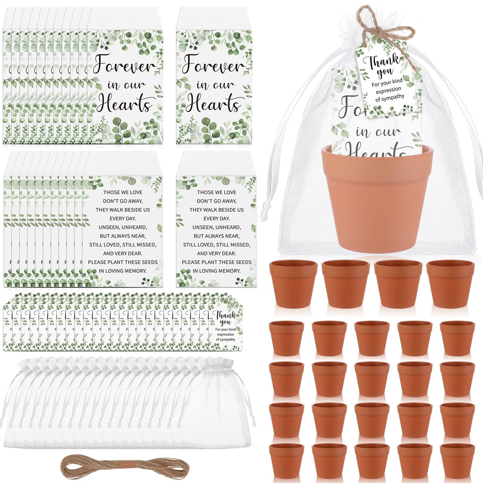 24 Sets Funeral Favours Mini Plant Pots with Seed Packet Thank You Cards
