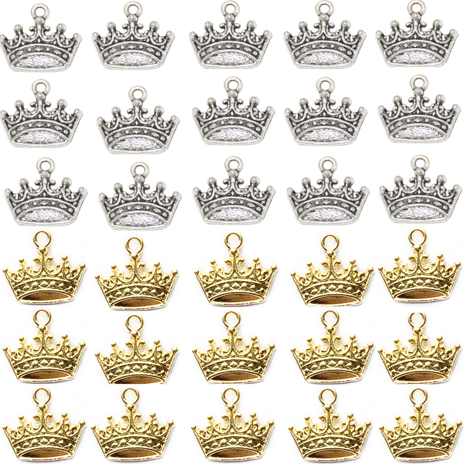 100 Pcs Alloy Crown Charms Pendants DIY Vintage Charms Findings Pendant for Making Bracelet and Necklace, Jewelry Making DIY Accessories,Silver and Gold,50pcs/Colors