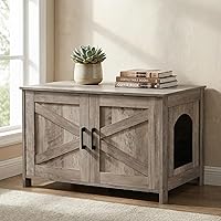 Vista 9 de Homhedy Caja de Arena para Gatos con Cerramiento, Muebles de Madera para Baño para Gatos con Puerta de Granero, Casa para Mascotas, Se Adapta a