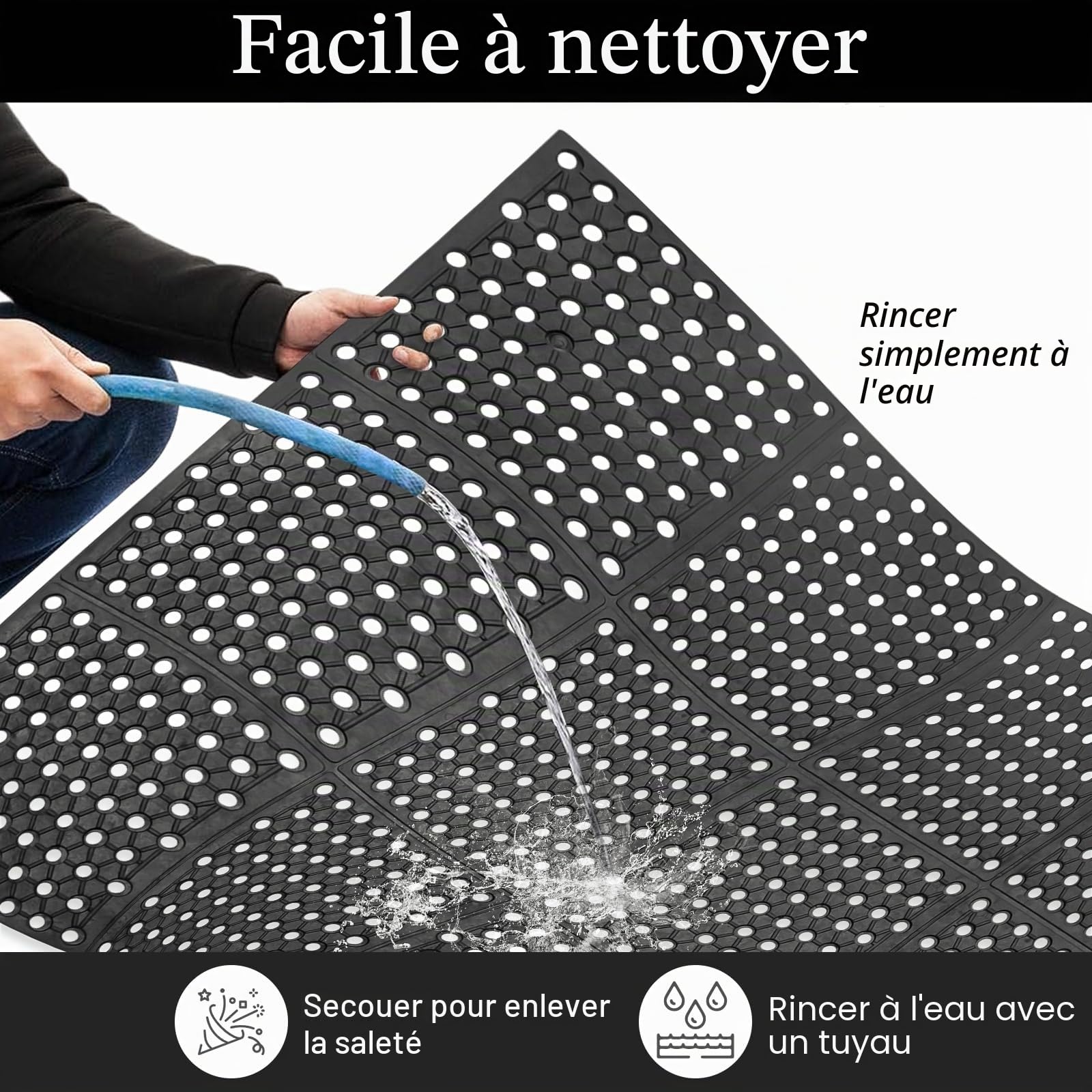 Tapis d'extérieur en caoutchouc 90 x 210 cm, grand tapis anti-fatigue, antidérapant avec trous de drainage, pour cuisine