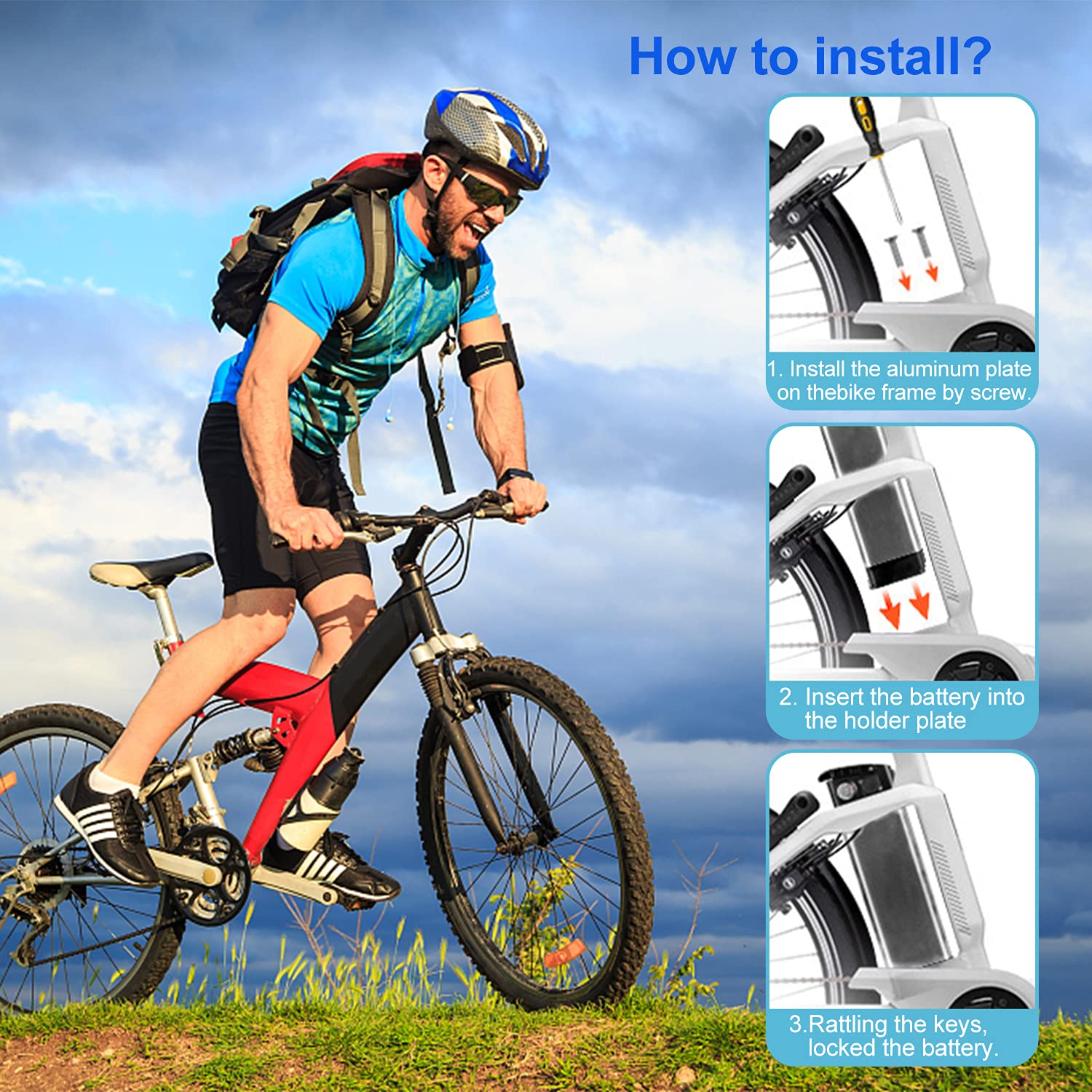 X-go Batería Bicicleta Eléctrica 48V 13AH Batería Lones Litio EBIKE con Cargador BMS 2A para 250~1000W Motocicleta Eléctrica Scooter Bicicleta