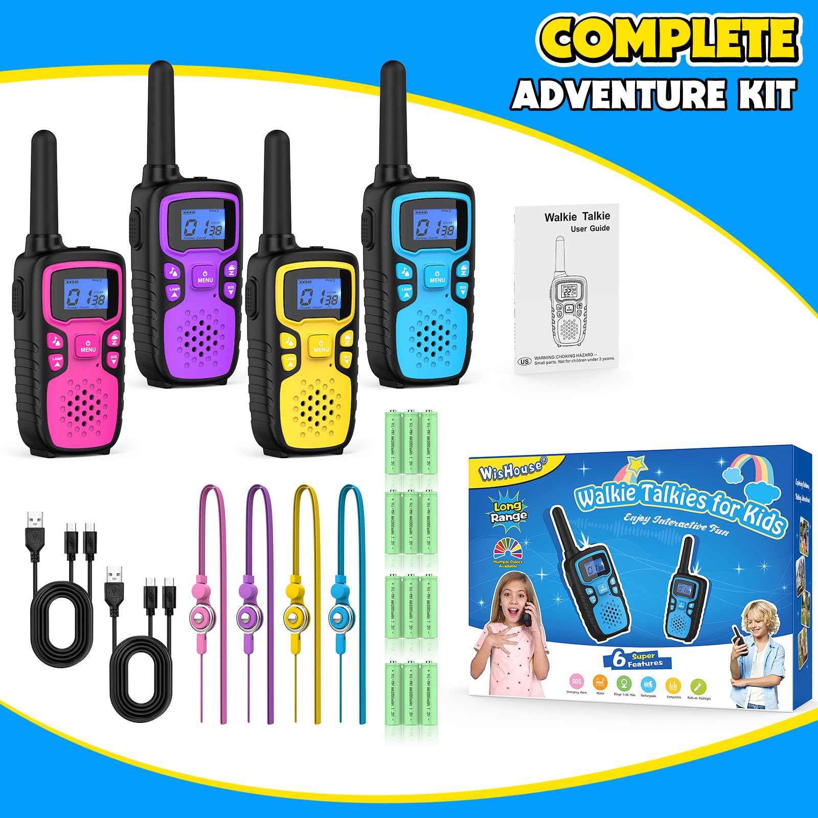 Walkie Talkies para niños recargables de largo alcance, regalo de cumpleaños de Navidad para niños de 4, 5, 6, 7, 8, 9 años, equipo de senderismo, juegos de campamento, juguetes geniales con 9