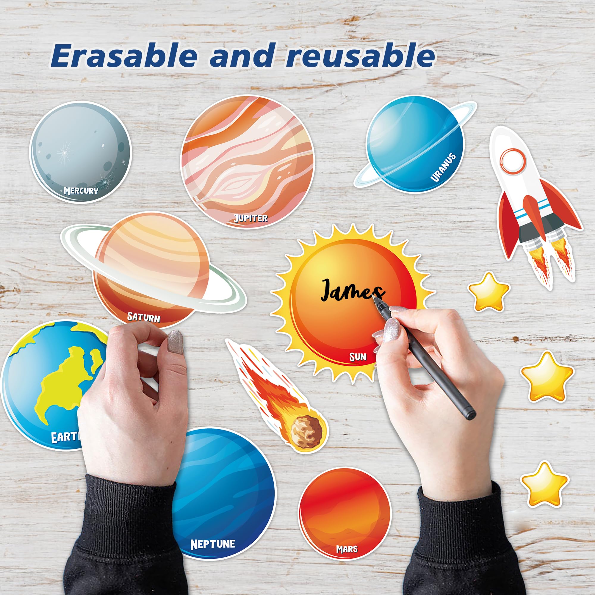 Wonmon 60 PCS Solar System Cutouts for Classroom Decorations, Outer Space Planet Rocket Paper Cut-Outs for Space Theme Birthday Party School Classroom Wall Bulletin Board Decorations - Image 3