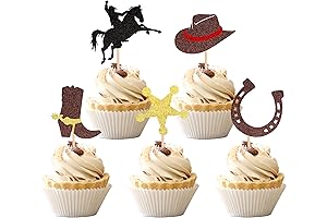 Personalized 30 PCS Cowboy Cupcake Toppers Glitter Horseshoe Cake Picks Western Theme Cake Decorations