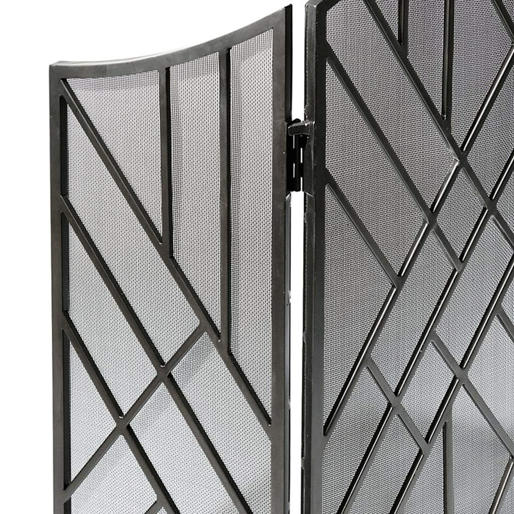 Pantalla Salvachispas Chimenea interior Pantalla 3 Panel de estaño de hierro forjado pantalla grande de metal decorativo exterior de malla cubierta sólida prueba de Baby Safe Chimenea Valla diseño de