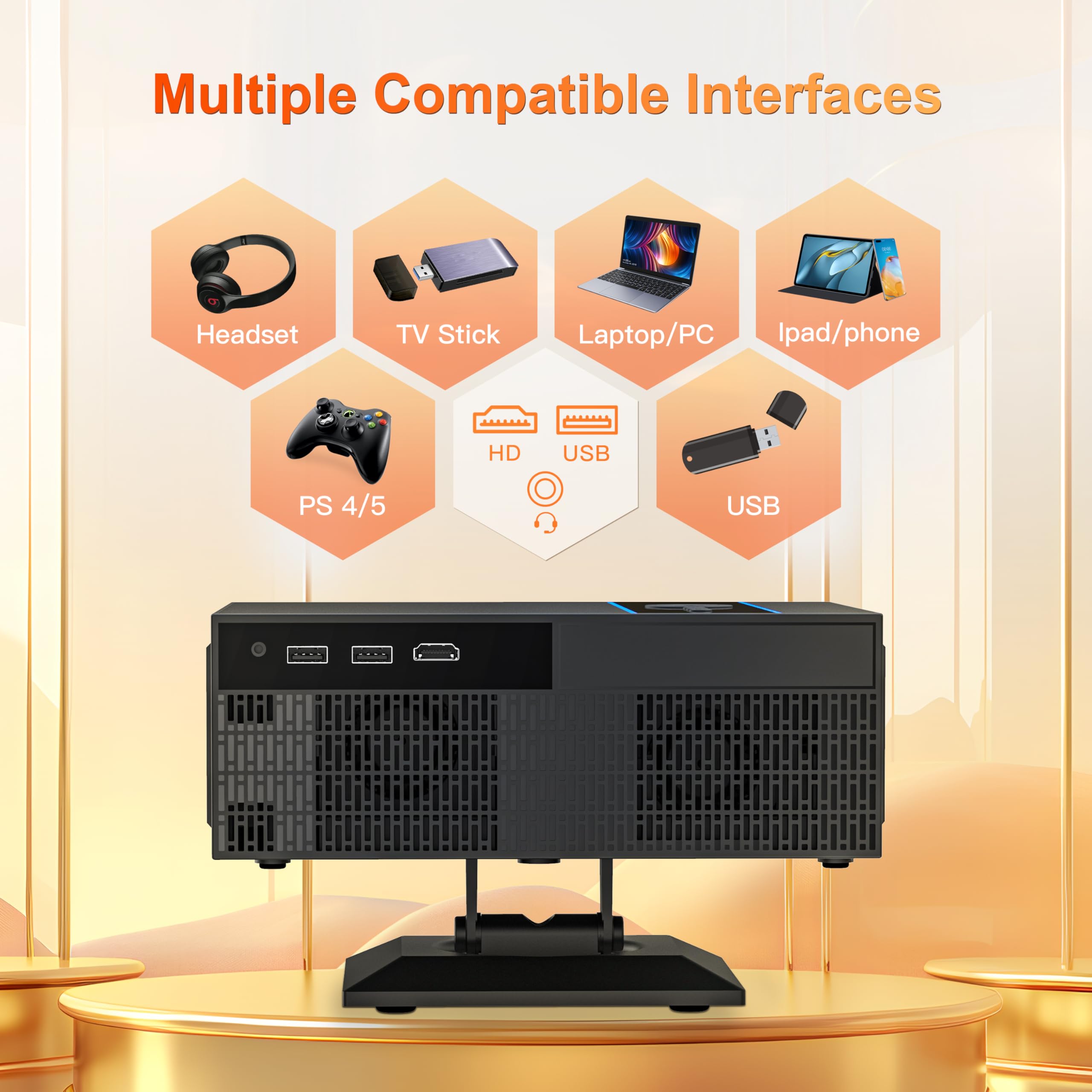 Automatyczne ustawianie ostrości: inteligentny projektor z WiFi i Bluetooth, zoomem i keystone, przenośny projektor filmowy 1080p z regulowaną podstawką 360°, obsługa 4K do kina domowego, sypialni