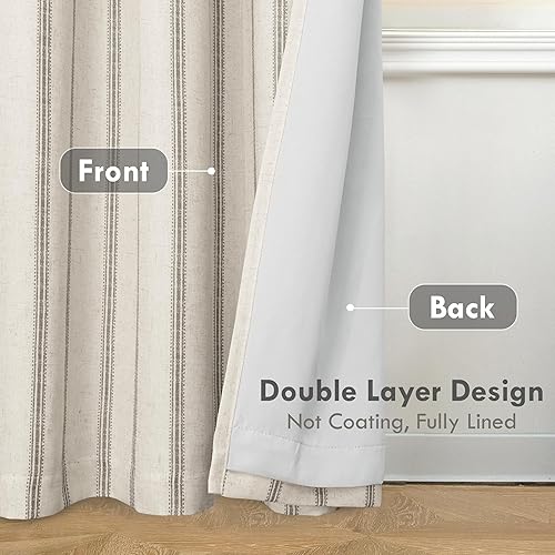 Vista 3 de DriftAway - Cortinas de mezcla de lino estilo granja opacas de 96 pulgadas de largo para dormitorio, cortinas de lino con rayas verticales Gris