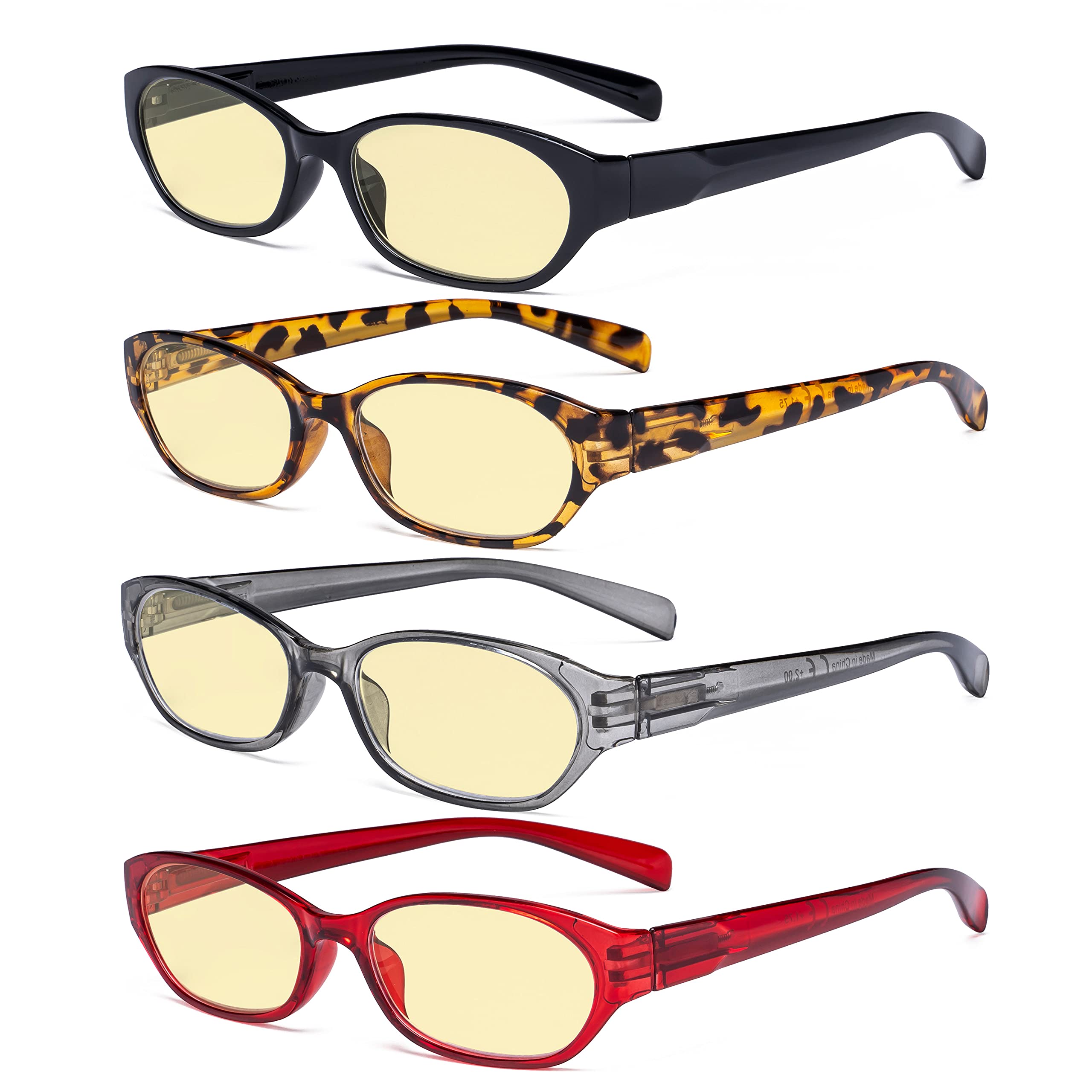 Eyekepper 4 Pack Computer Reading Glasses Women - Spring Hinge Ladies Blue Light Blocking Readers Yellow Tinted +1.75