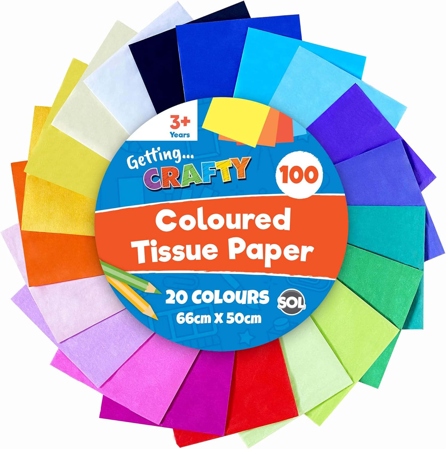 100pk Coloured Tissue Paper For Wrapping Gifts 66cm x 50cm Coloured