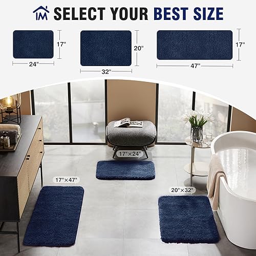 Miniatura 3 de TECHMILLY Alfombras de Baño Súper Suaves y Peludas, Alfombras de Baño de Microfibra Absorbentes Gruesas Antideslizantes, Alfombra de Baño de Secado