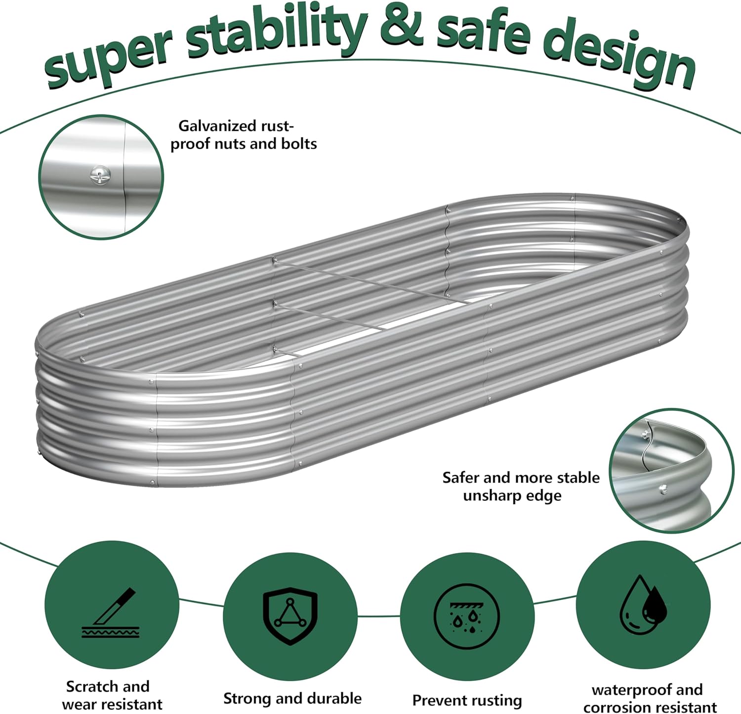 2PCS 8x2x1FT Galvanized Raised Garden Bed Kit,Vegetable Boxes-Oval Metal Flower Box,Large Planter Raised Beds Outdoor Garden for Planting,Fruit,Herb-Silver
