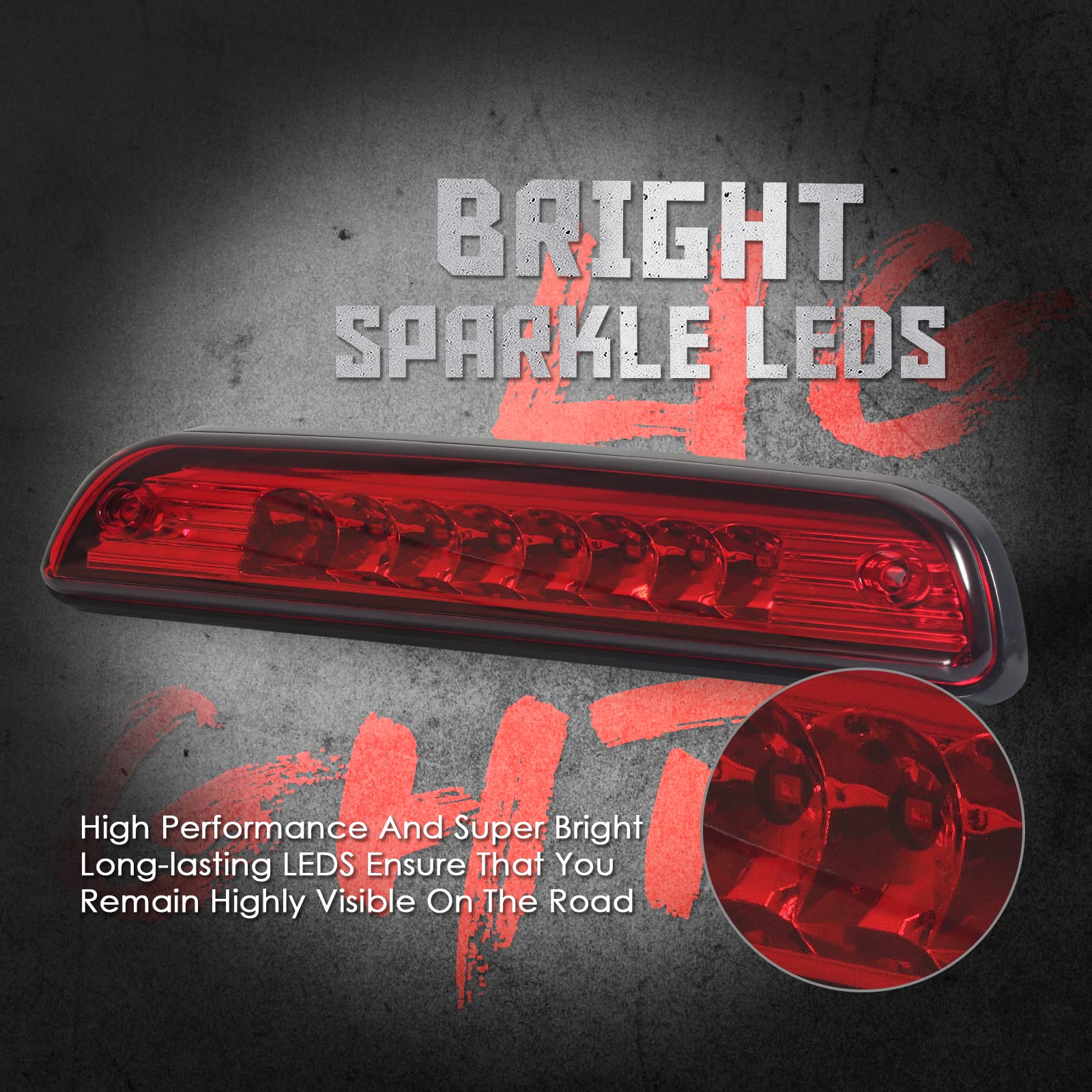 3rd Third Tail Rear Brake Light For 1995 1996 1997 1998 1999 2000 2001 2002 2003 2004 2005 2006 2007 2008 2009 2010 2011 2012 2013 2014 2015 2016 Toyota Tacoma Center Cargo Rear LED Bar (Red)