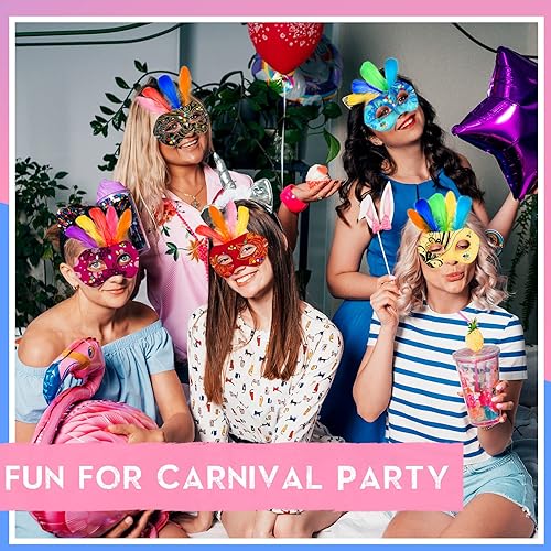 Miniatura 6 de Leyndo Máscara de papel maché, máscaras blancas para mascarada y calcomanías de gemas para manualidades, Mardi Gras, Halloween, fiesta de cosplay