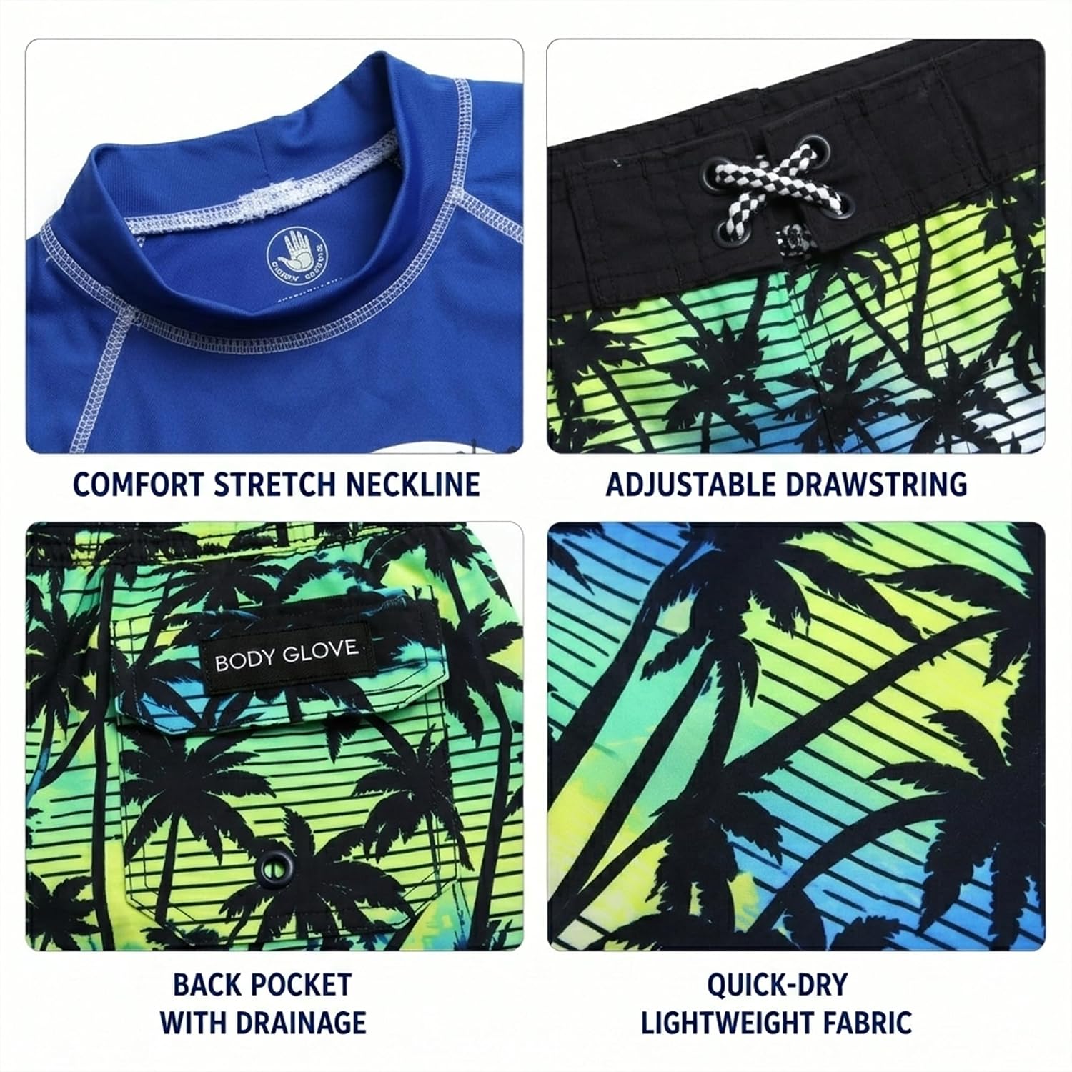 Body Glove Boys 2 Piece Swim Set Rash Guard & Swim Trunks (Sizes 4-12)