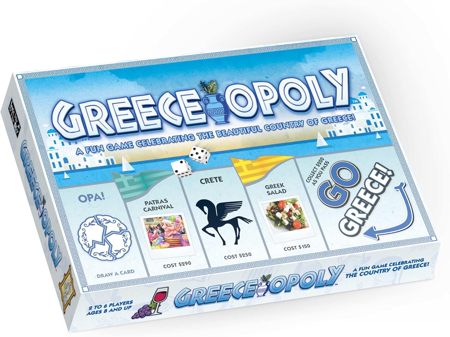 Late for The Sky Greece-Opoly Family Board Game, Country-Themed Strategy Board Game with Greek Mythology, 2-6 Players, Ages 8+, Traditional or one-Hour Play
