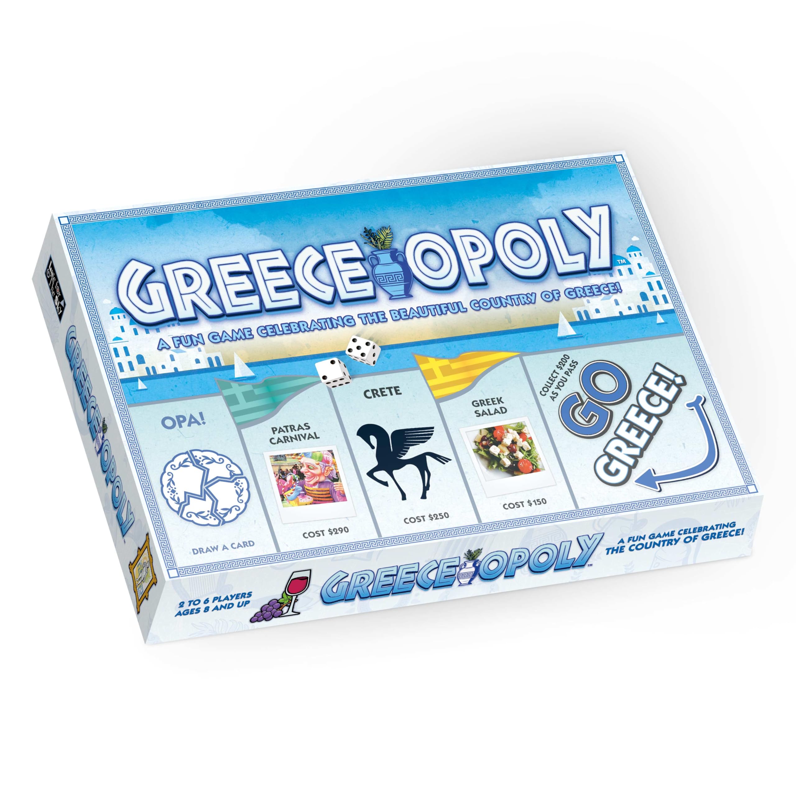 Late for The Sky Greece-Opoly Family Board Game, Country-Themed Strategy Board Game with Greek Mythology, 2-6 Players, Ages 8+, Traditional or one-Hour Play