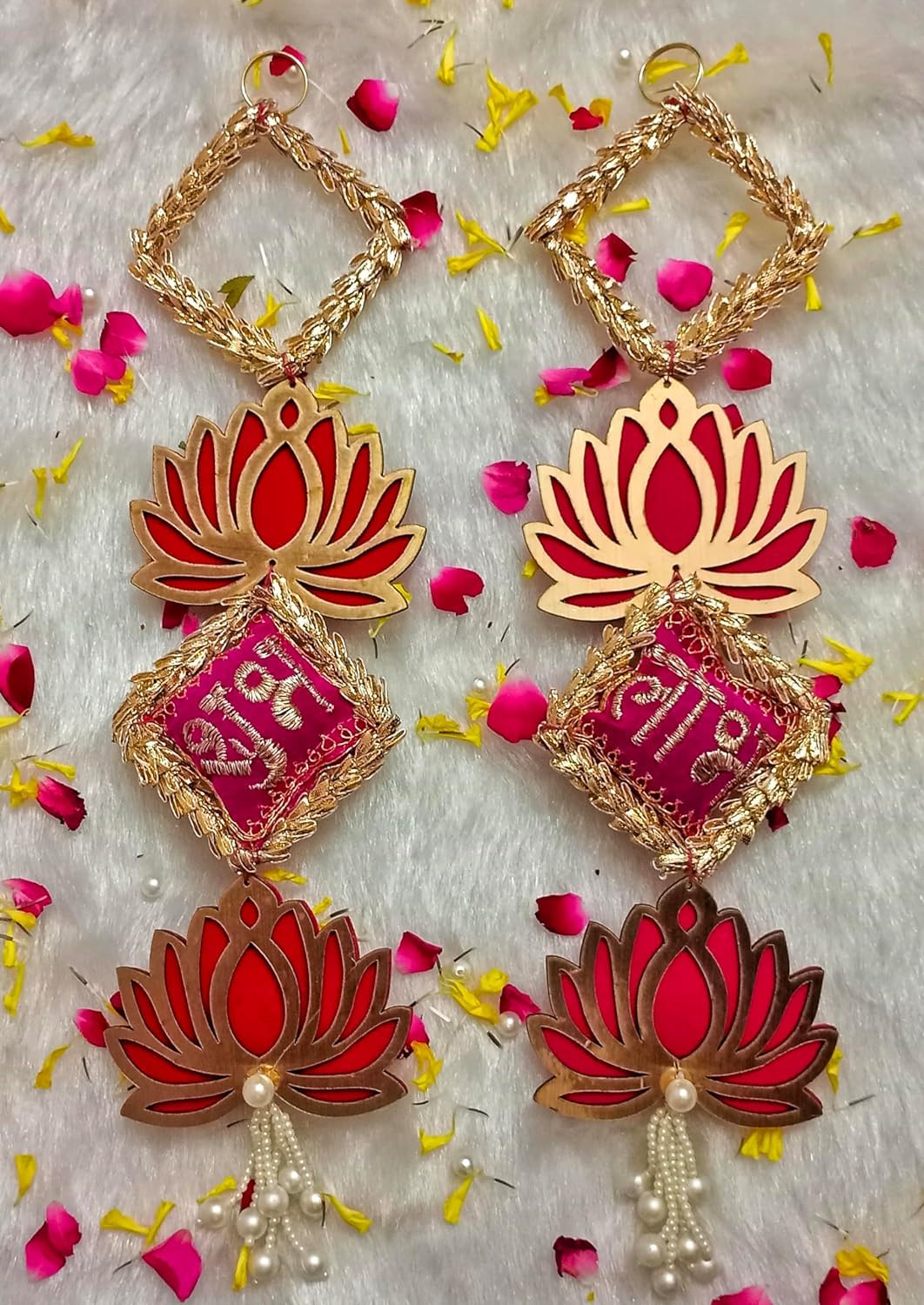 Anishop Beautiful Handmade Shubh Labh shubh labh Hanging Wall, Best for Home Decor/Diwali Etc (Handmade) (Pack of 1 Pair) Pink