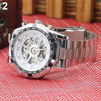 Men Hand-Winding Skeleton Automatic Mechanical Stainless Steel Sport Wrist Watch Luxury Business Wristwatch