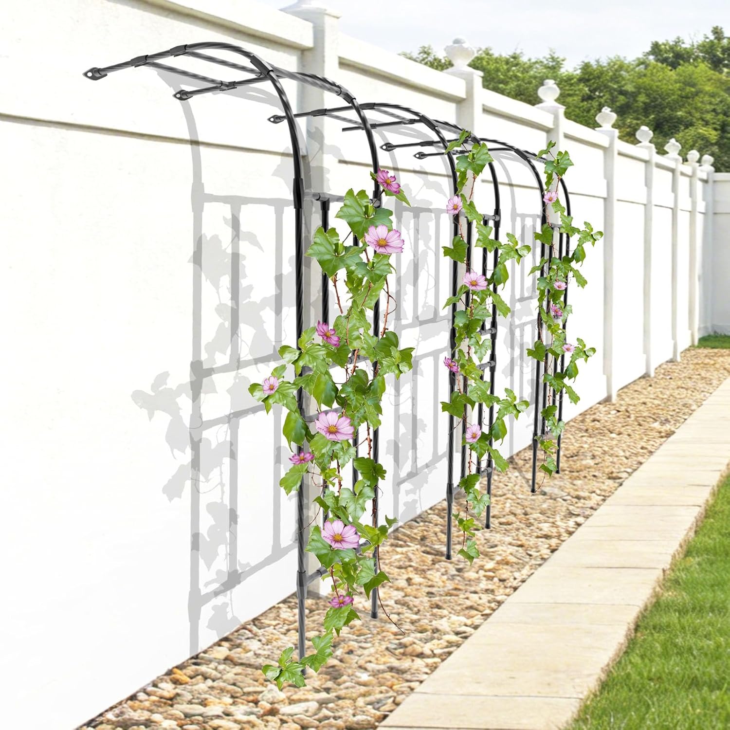 Half Garden Arch - Wall Trellis for Climbing Plants Outdoor, Metal Arch with Plastic-Coated Steel Pipe, Arbor Trellis for Lawn, Patio, Backyard Decorations, 47in(L)*94.5in(H)