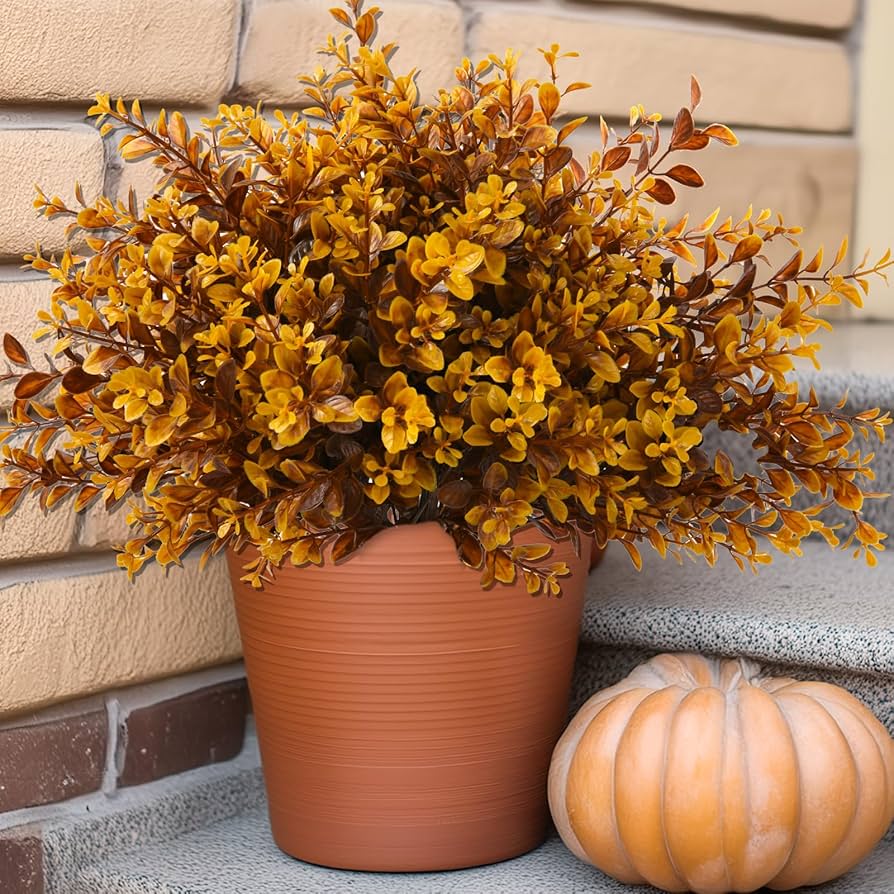 12 Pack Artificial Fall Ferns - Orange Boston Fern Plants For Outdoor Autumn Decor