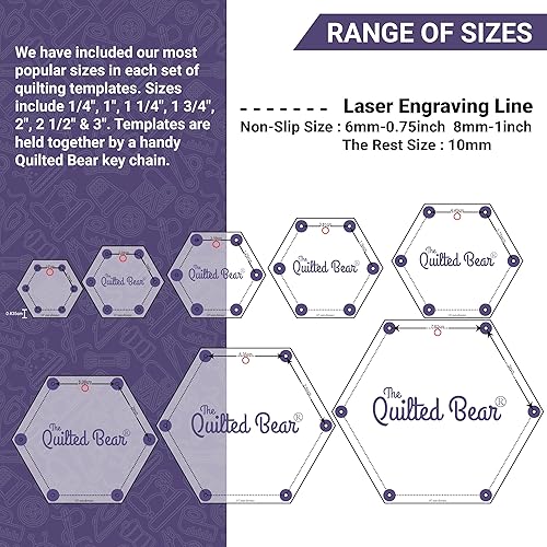 Miniatura 6 de The Quilted Bear Plantillas de acolchado triangular, juego de 8 plantillas de edredón acrílicas antideslizantes, productos de costura ideales,