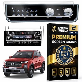 Spartan Shield [2 PACK] Screen Guard For HYUNDAI CRETA 2026 [ 2024 - Running] | 10.25 Inch Dual-Screen Infotainment & Instrument Cluster + AC Console Protector | SX, SX(O), SX Tech, SX Premium | Anti Scratch | Water & Fingerprint Resistant | HD Clear | Digital Car Stereo Accessories [Not Tempered Glass]