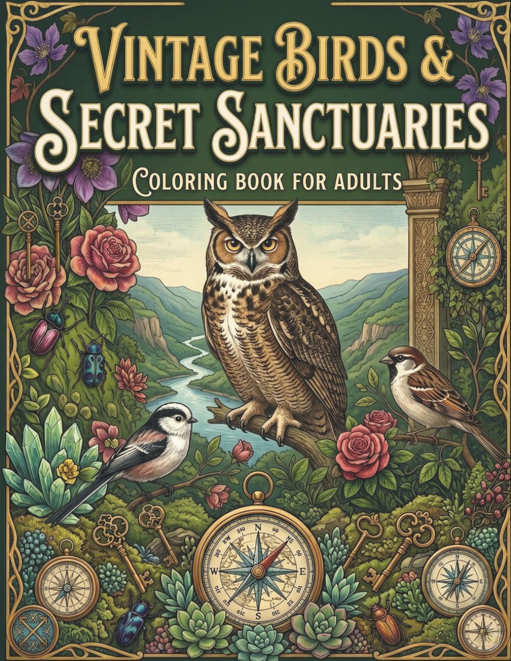 Vintage Birds & Secret Sanctuaries Coloring Book for Adults: Beautiful Birds, Hidden Garden Retreats & Nature-Inspired Relaxing Coloring Pages