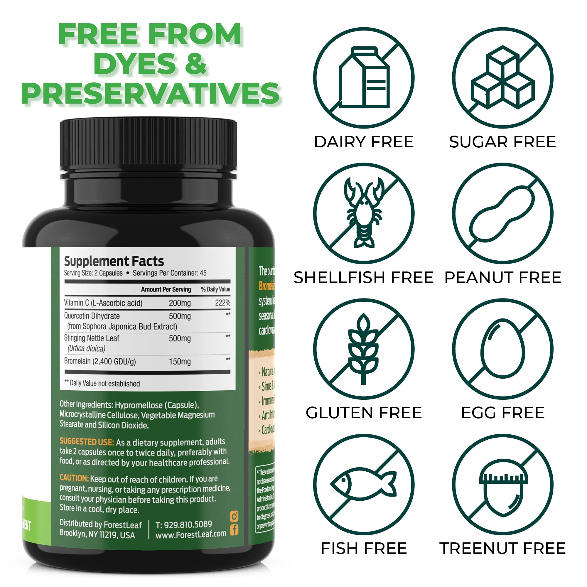 Buy Forest Leaf Quercetin 500mg Quercetin with Bromelain, Vitamin C
