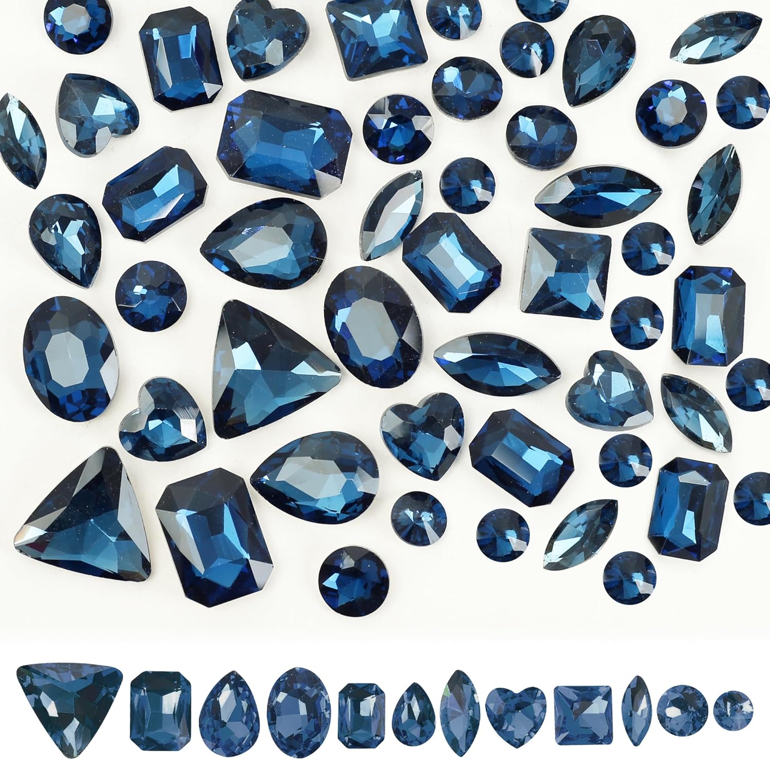 Mix Crystal Rhinestones 106Pcs Point Back Glass Gems Faceted Rhinestones Jewels Embelishments with Silver Plated Back for Crafts, Jewelry Making, Clothes, Shoes, Dress Peacock Blue