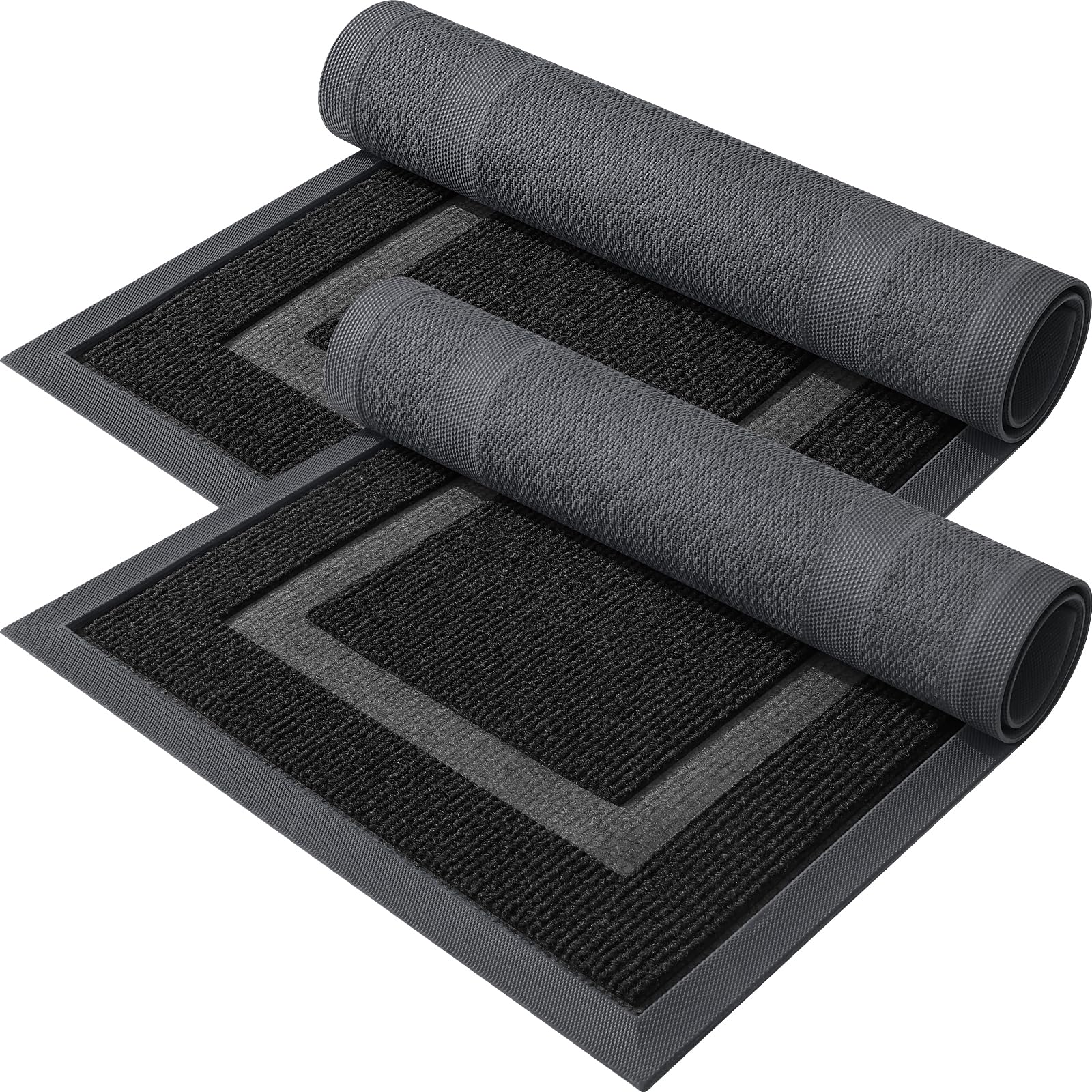 OLANLY 2-Pack Front Door Mats Indoor Outdoor Entrance, Waterproof All-Season All-Weather, Sturdy Natural Rubber, Fade Resistant, Low Profile, Easy Clean Patio Porch Entryway Mats, 29.5x17, Black