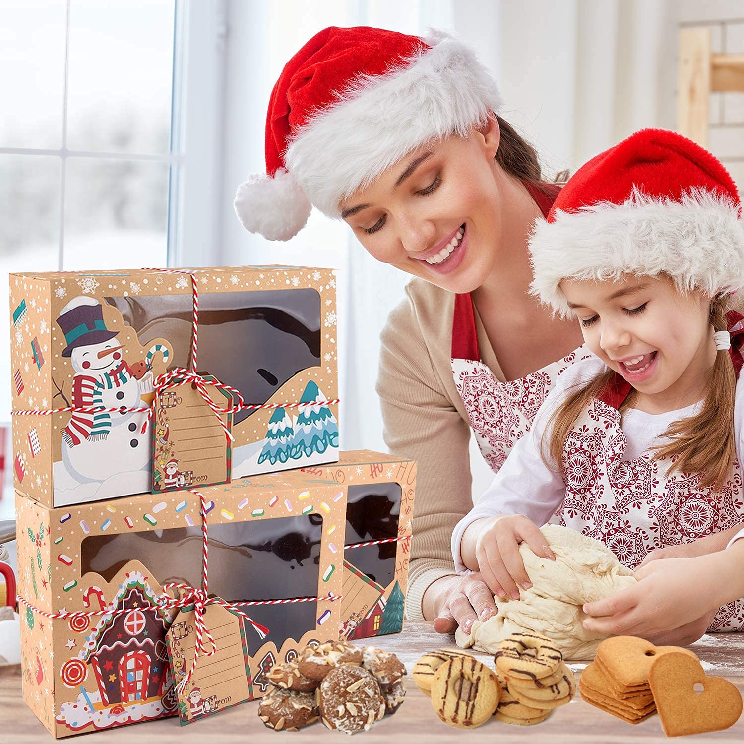 24 stuks kerstcadeaudozen met 24 kerstbanden, cadeauzakjes van kraftpapier, koekjes, chocolade, snoep, geschenkdoos voor verjaardag (22 x 15 x 7cm)(L 24 stuks kerstcadeaudozen met 24 kerstbanden, cadeauzakjes van kraftpapier, koekjes, chocolade, snoep, geschenkdoos voor verjaardag (22 x 15 x 7cm)(L