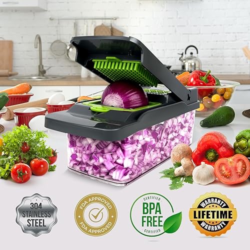 Vista 8 de Vegetable Chopper Veggie Chopper,Mandoline Slicer,Multifunctional 12 in 1 Food Choppers, Kitchen Vegetable Slicer Dicer Cutter,Onion Mincer,Cheese