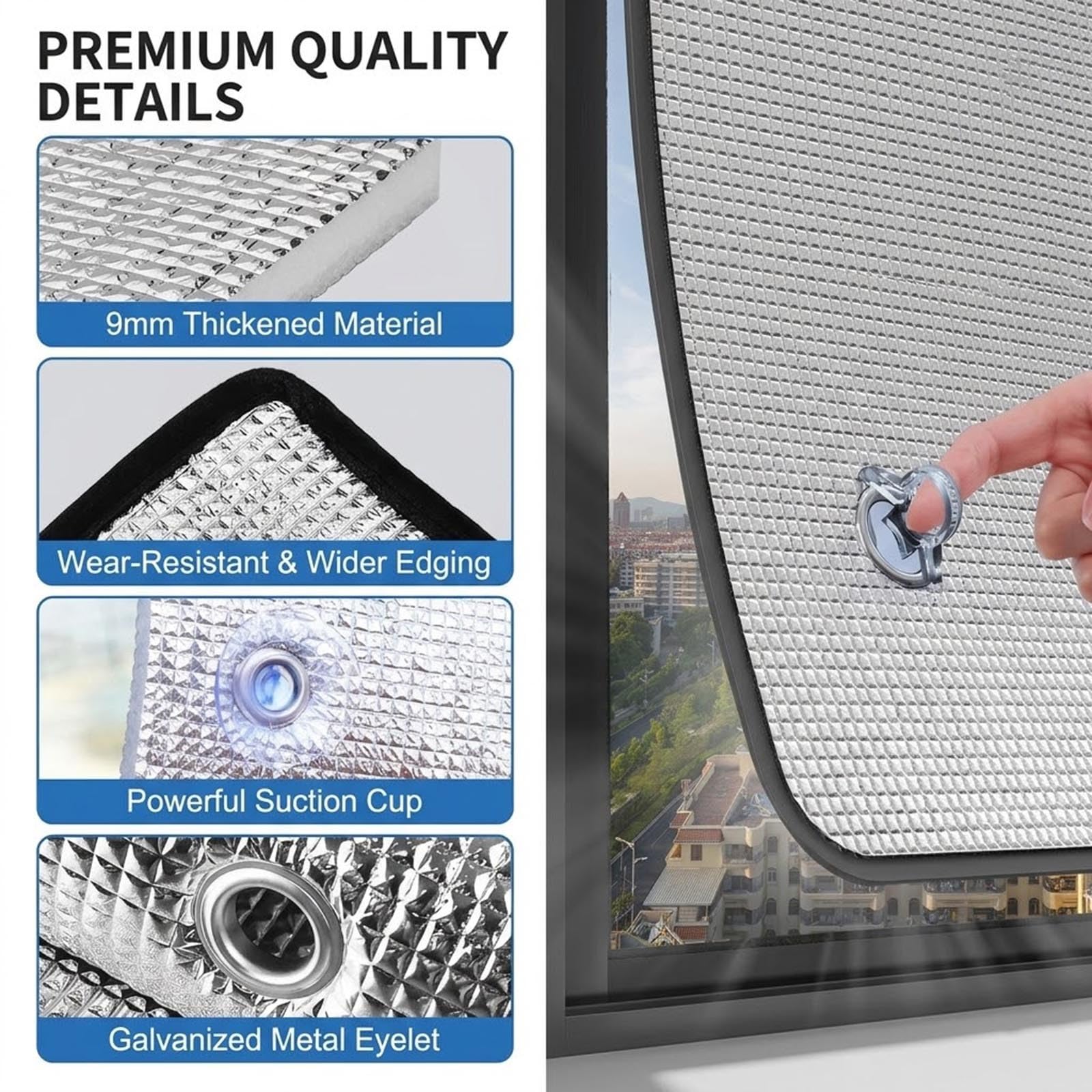 99% Sonnenschutzfolie Fenster Innen Hitzeschutz 9mm Doppelte Aluminium Isolierfolie Mit Saugnäpfen Sichtschutzfolie Verdunkelung Sonnenschutzfolie Dachfenster Mieter(Schwarz,90x200 cm)