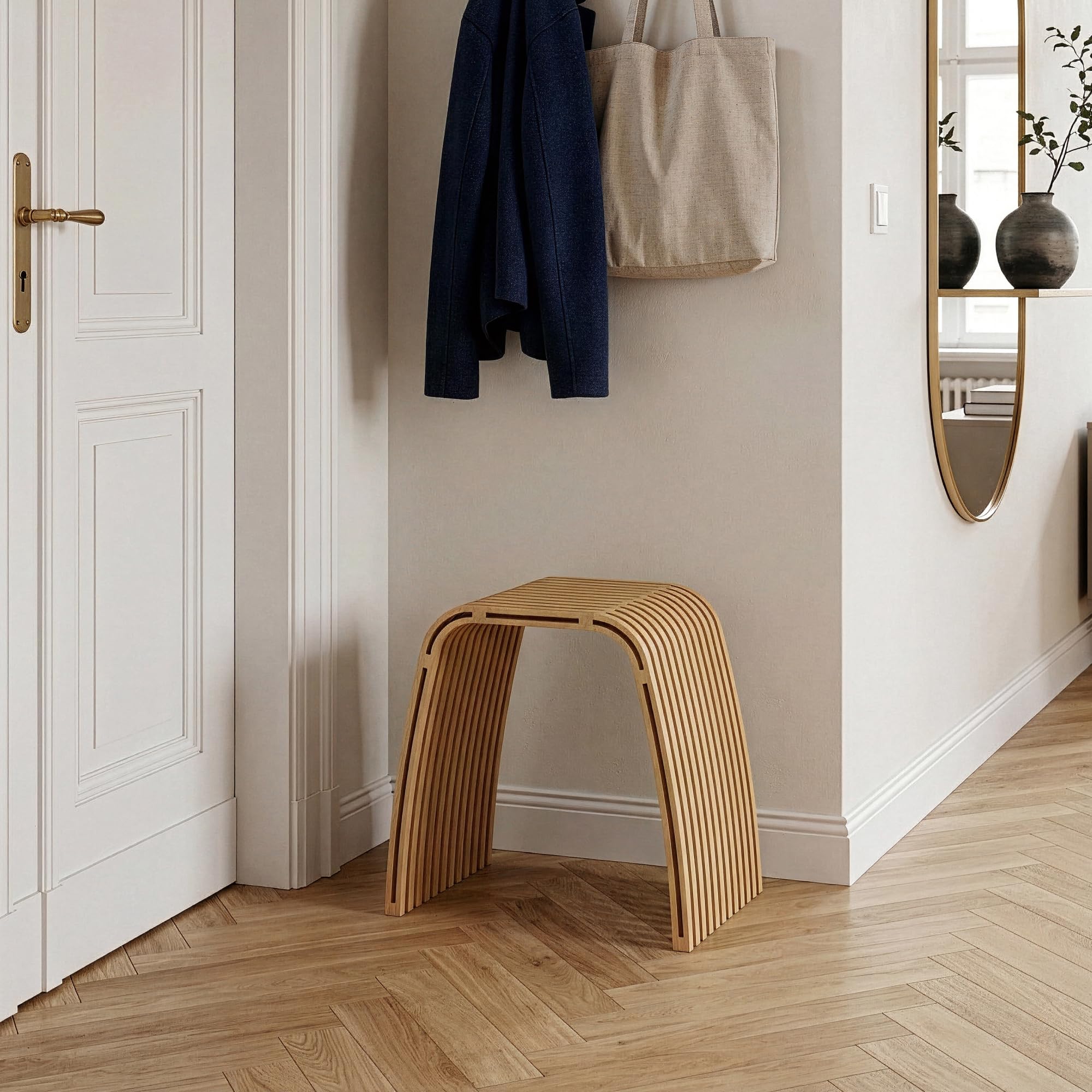 [en.casa] Seduta Multiuso in Bambù per Bagno Sgabello Basso da Ingresso Poggiapiedi Piano d'Appoggio per Soggiorno Camera da Letto 45 x 50 x 31 cm - Naturale