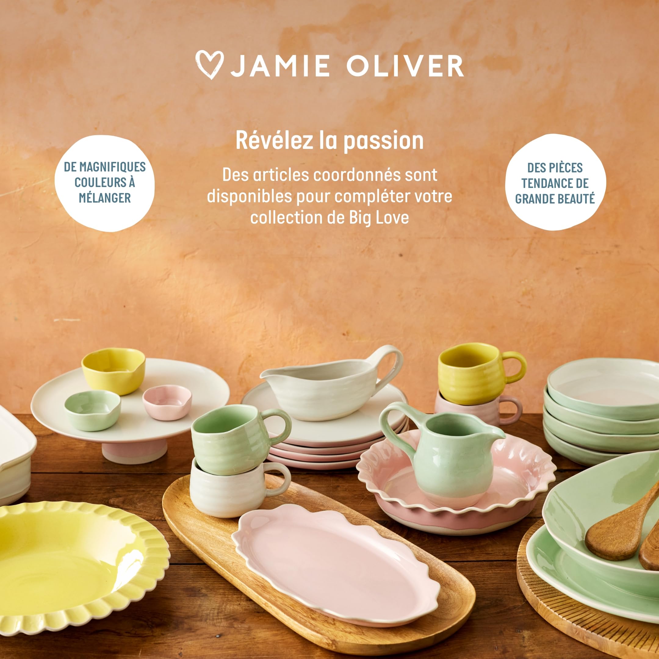 Jamie Oliver Big Love Plat à Tarte, Rose, Rond, Grès Moucheté avec Bords Ondulés, pour Four et Table, Compatible Lave-vaisselle et Micro-ondes, 28x6 cm
