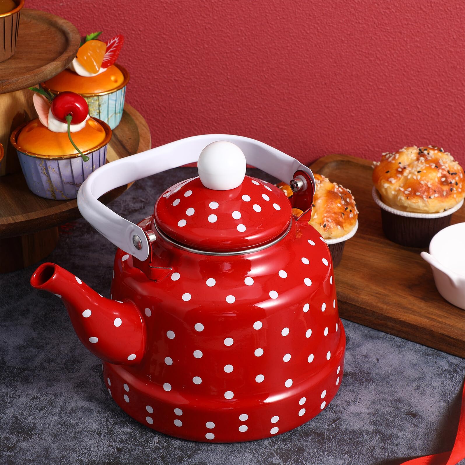 NUOBESTY Tetera de Esmalte Esmalte Espesada Puntos Tetera para Estufa de Filtro para Infusiones de Té Suelto para Cocina de Inducción
