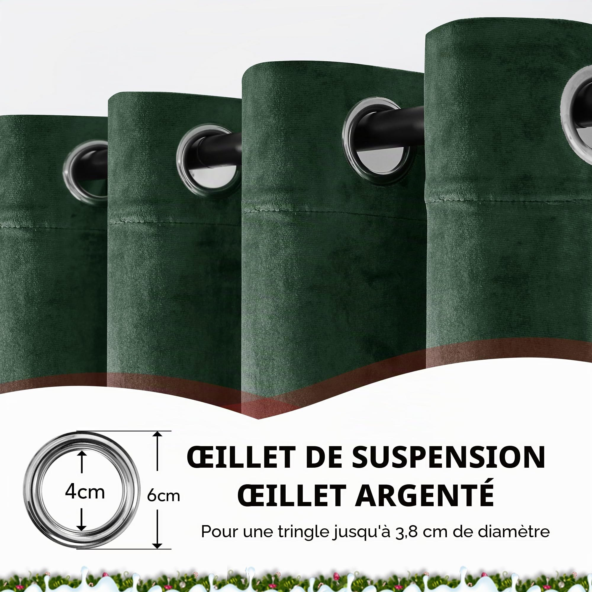 Deconovo Rideaux Occultants, Rideaux au Touche Velours Hollandais, avec Œillets, Isolation Thermique, 140x290 CM (Largeur x Hauteur), Vert Sapin, 2 Pièces