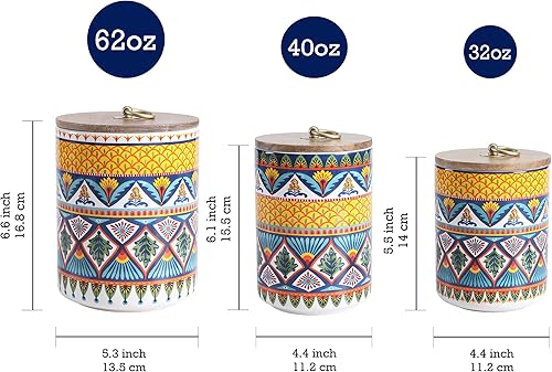 Miniatura 2 de Bico Havana - Juego de 3 recipientes de cerámica para encimera de cocina, 62 onzas, 40 onzas, 32 onzas cada uno, con tapa hermética de madera, tarro
