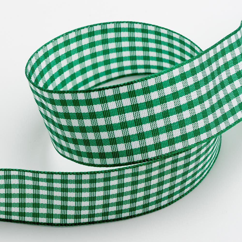 Italian Options Green Gingham Ribbon 9Mm X 10 Metres