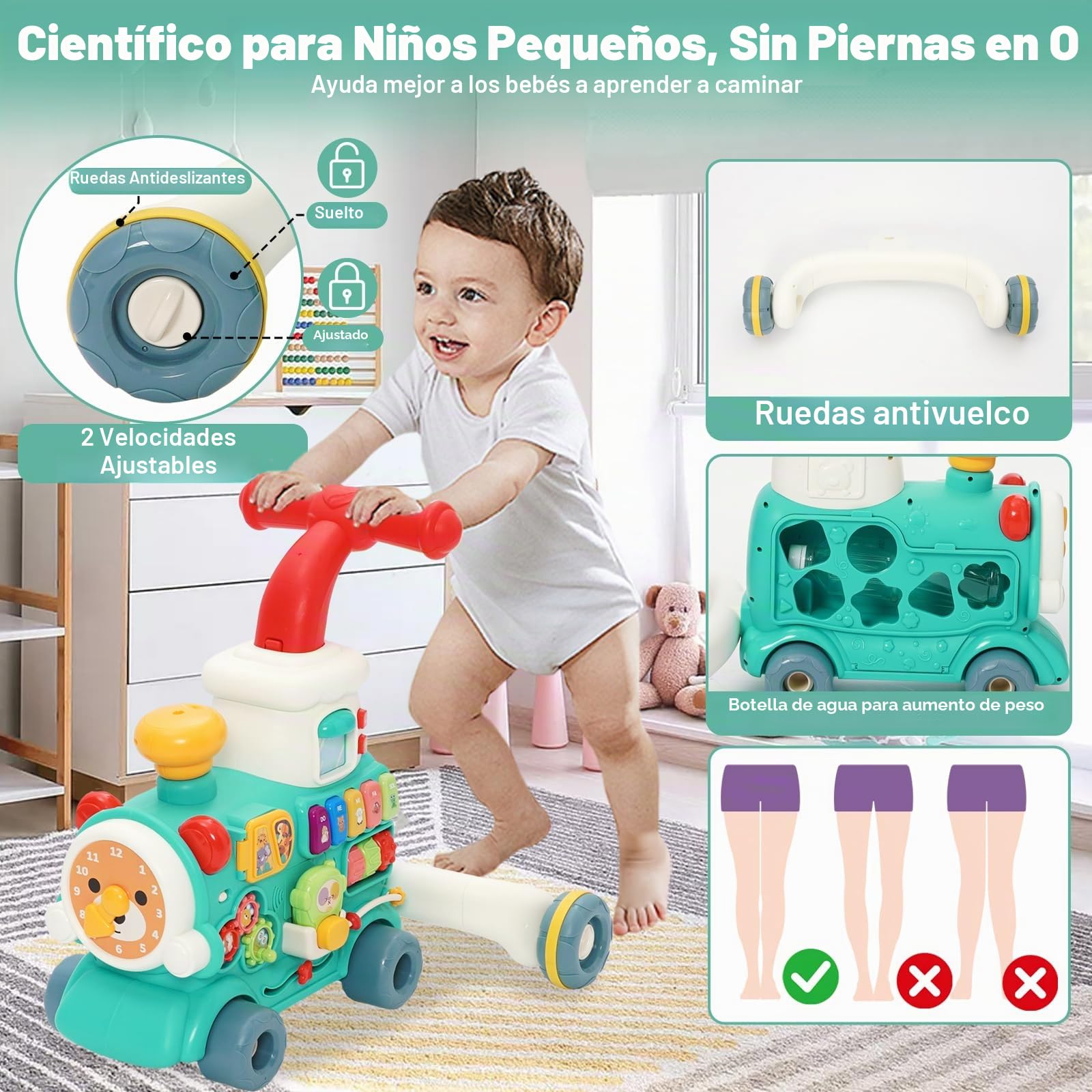 5 in1 Andador para bebés,Juguete de Tren de Vapor,con Música y Luces,Andador de Actividades de Aprendizaje Para Empujar y Tirar,Adecuado Para Niños y Niñas a Partir de 6 Meses