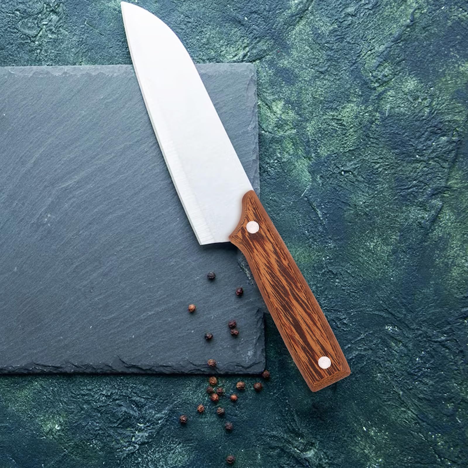 SHINEOFI Mango de Madera para Cuchillo de Cocina de 22 CM sin Agujero Accesorio Reemplazable de Madera de Pollo Alas 4 Pares de Remaches Empuñadura Antideslizante para Utensilios de