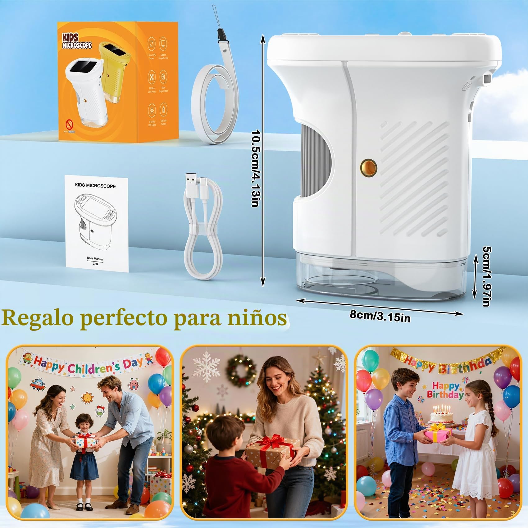 GlobalCrown Microscopio para niños,Microscopio Digital portátil de Bolsillo con 200x Aumento,Compatible con PC,Juguete Infantil Regalo para niños y niñas de 3 4 5 6 7 8 9 10 11 12 años