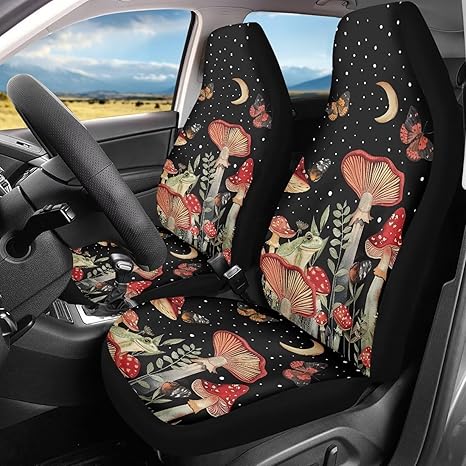 HUGS IDEA Cute Car Seat Covers Full Set Mushroom Butterfly Moon Universal Fit for Most Cars SUV Truck Sedan Car Accessories for Women Interior, Automotive Vehicle Auto Interior Decor