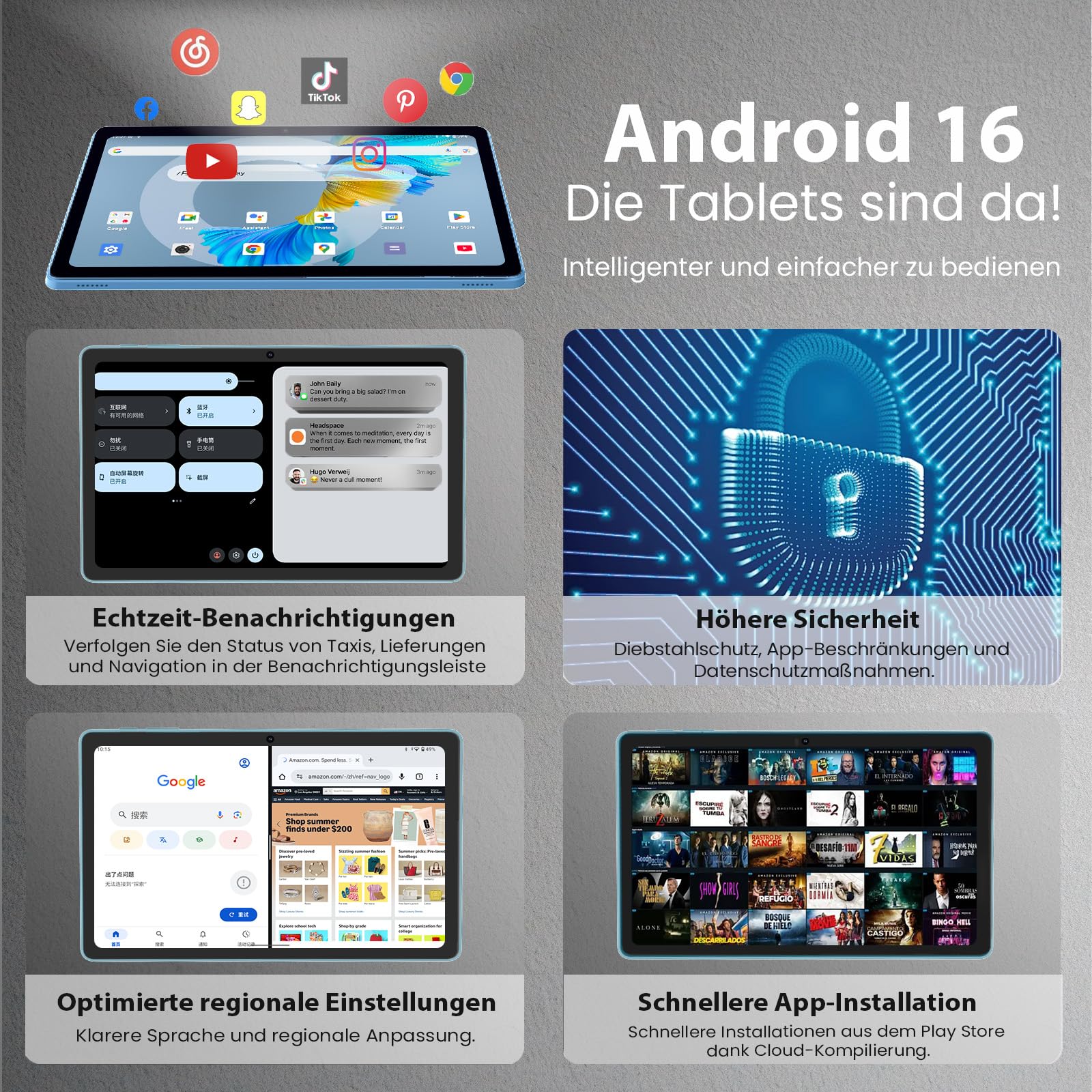 Tablette Android 16,tablette 11 pouces,32 Go + 128 Go extensible à 1 To, pack productivité avec housse clavier, stylet, processeur octa-core, double caméra, WiFi 6, batterie 8000 mAh (Bleu)